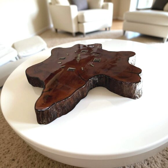 Vintage Live Edge Cypress Wall Clock – Natural Wood Slab Clock, Rustic 1970s Dec - Picture 9 of 12